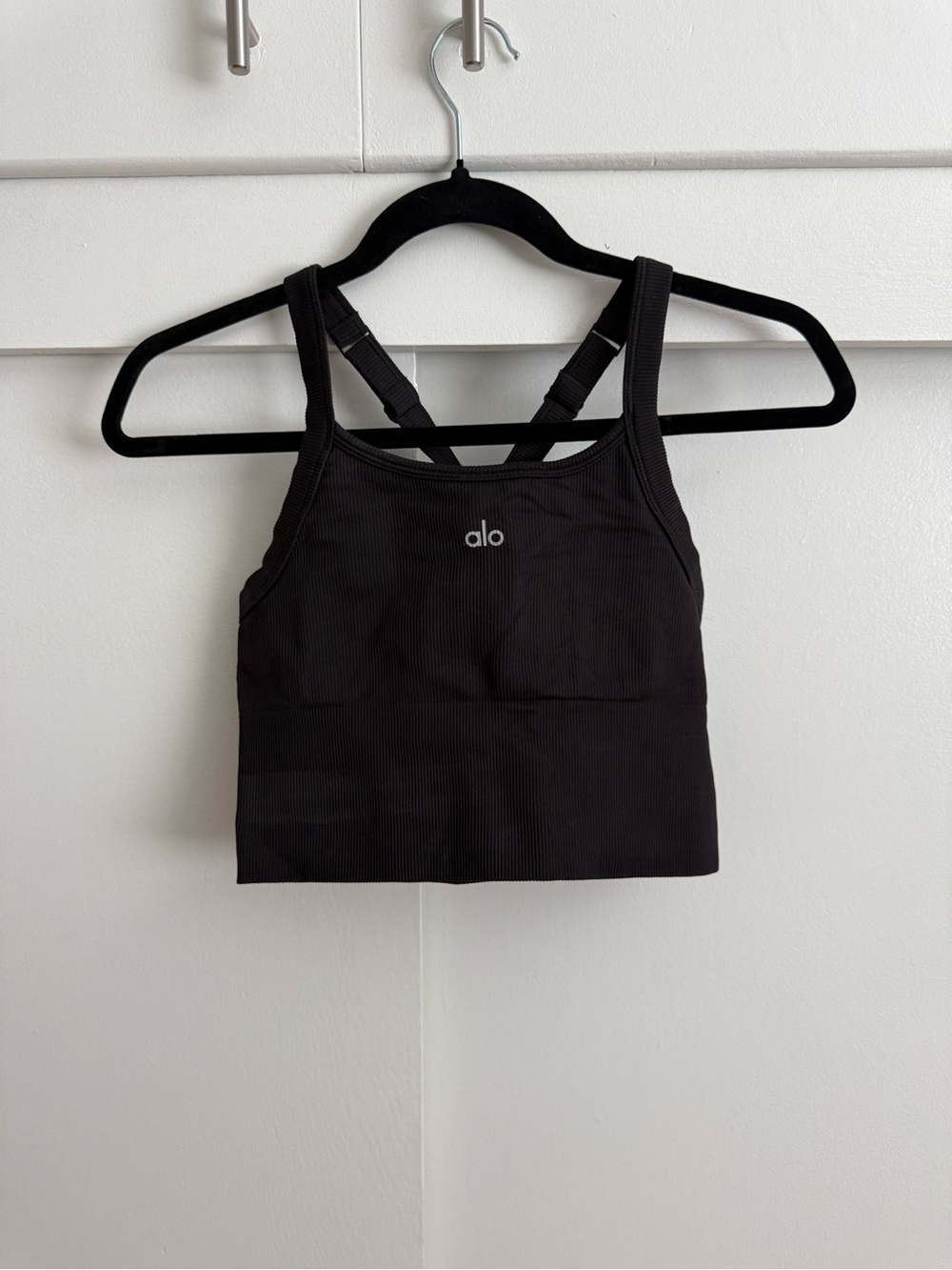 ALO Yoga Black Ribbed Strappy Crop Top